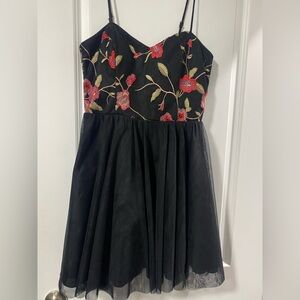 Floral Embroidered Black  Dress